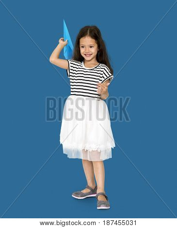 Little Girl Paper Plane Studio Portrait