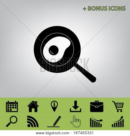 Omelet at pan icon. Vector. Black icon at gray background with bonus icons at celery ones