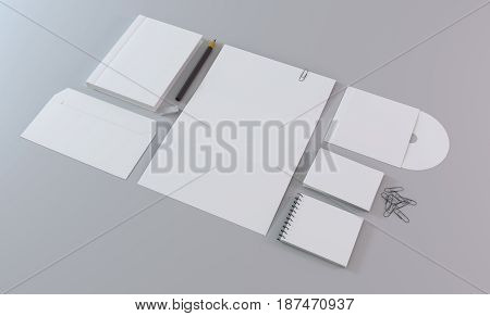 Blank white stationery and corporate identity template. Over gray background. Mock-up for branding identity.