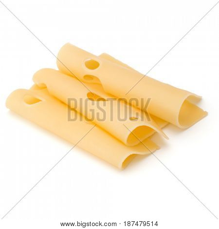 three Cheese slices isolated on white background