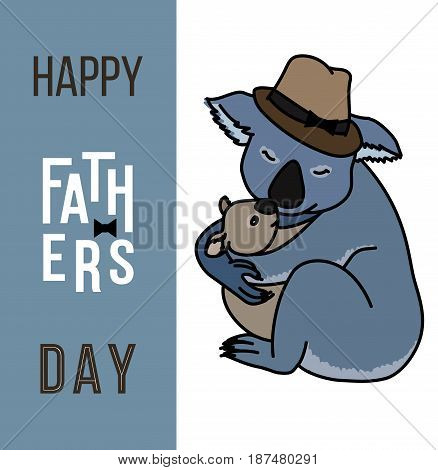 Happy fathers day vector cards with cute animals, Dad and kid koala bears