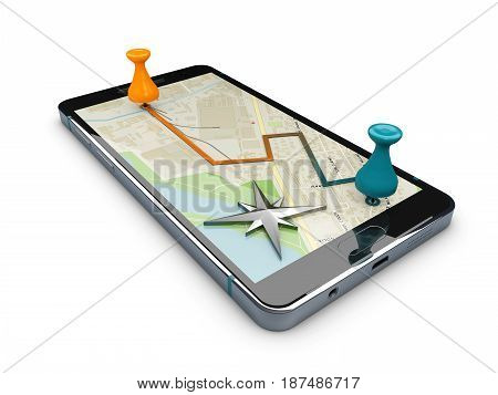 3D Illustration Of Navigation Gps Application, Iolated White