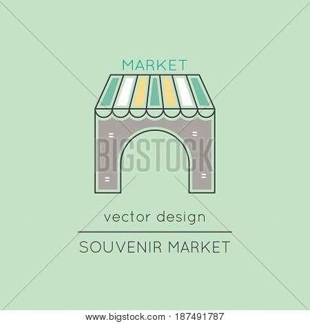 Souvenir market vector thin line icon. Colored isolated symbol. Logo template, element for travel agency products, tour brochure, excursion banner. Simple mono linear modern design.