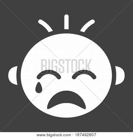 Baby boy cry solid icon, child and infant, vector graphics, a filled pattern on a black background, eps 10.