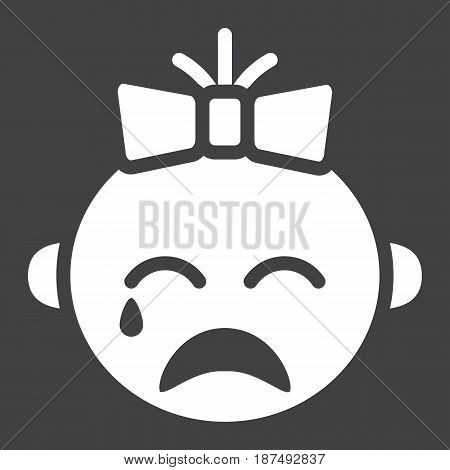 Baby girl cry solid icon, child and infant, vector graphics, a filled pattern on a black background, eps 10.