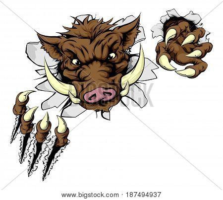 A boar sports mascot breaking through the wall with claws