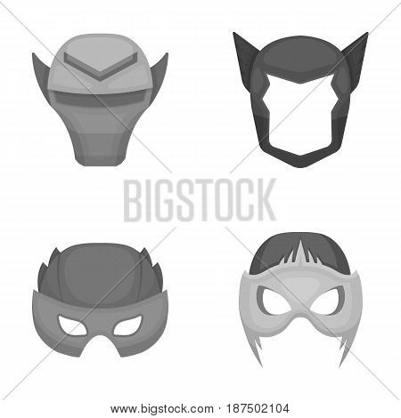 Helmet, mask on the head.Mask super hero set collection icons in monochrome style vector symbol stock illustration .