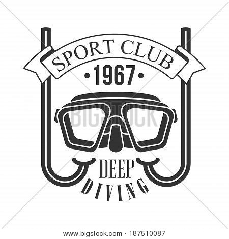 Sport club deep diving 1967 vintage logo. Black and white vector Illustration for diver school or club emblem, elements for badge, print, tattoo, label