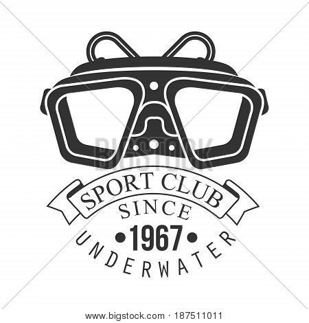 Underwater sport club since 1967 vintage logo. Black and white vector Illustration for diver school or club emblem, elements for badge, print, tattoo, label