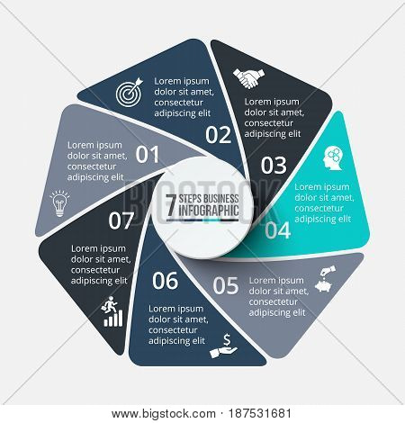 Vector heptagon infographic. Template for cycle diagram, graph, presentation and chart. Business concept with 7 options, parts, steps or processes. Data visualization.