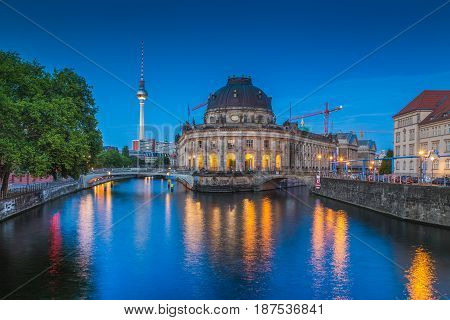 Berlin Museum Island With Tv Tower In Twilight, Berlin, Germany