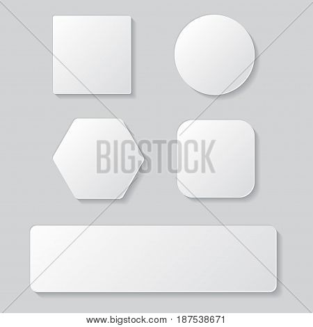 Set of white blank button. Round square rounded buttons