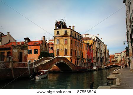 View of Fondamenta Briati bridge in Venice, Italy .