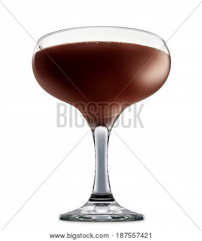 Original Irish Cream Liqueuron alcohol cocktail or chocolate mocktail in margarita glass with brown beverage isolated on white background