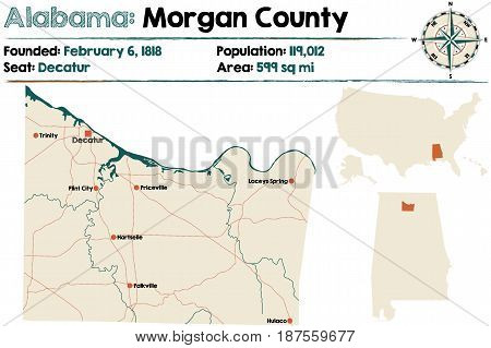 Large and detailed map of Morgan County in Alabama