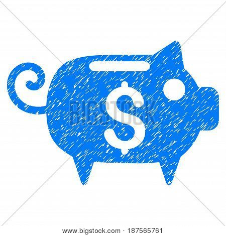 Grunge Piggy Bank icon with grunge design and dust texture. Unclean vector blue pictogram for rubber seal stamp imitations and watermarks. Draft sign symbol.
