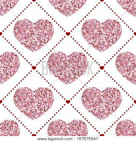 Seamless pattern of hearts-vector illustration. Red dots on a white background.