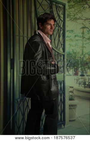 The tough guy is looking hot with his jacket.