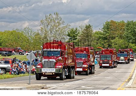 LANCASTER PA - MAY 14 2017: Make-A-Wish Foundation sets a new record for the largest truck convoy. On the Mother's Day annual fundraiser truckers grant a Lancaster County wish ride to children with life-threatening illnesses.