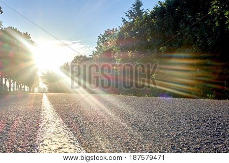 road to sunrise with the strip and flecks of sunlight