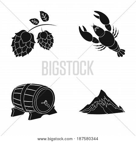 Alps, a barrel of beer, lobster, hops. Oktoberfestset collection icons in black style vector symbol stock illustration .
