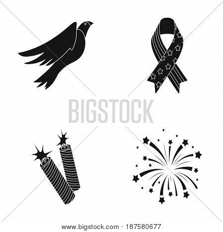 American eagle, ribbon, salute. The patriot s day set collection icons in black style vector symbol stock illustration .
