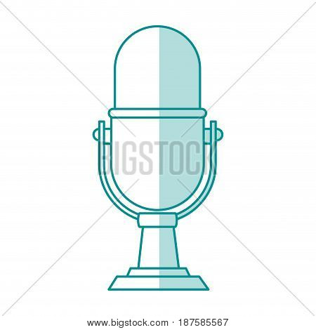 blue shading silhouette of desk microphone of fixed base vector illustration