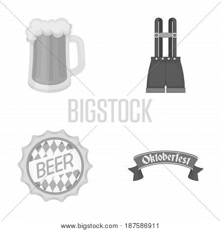 Shorts with suspenders, a glass of beer, a sign, an emblem. Oktoberfestset collection icons in outline style vector symbol stock illustration .