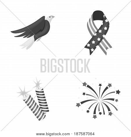 American eagle, ribbon, salute. The patriot s day set collection icons in monochrome style vector symbol stock illustration .