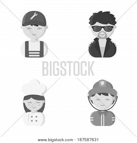 Mechanic, entertainer, cook, fireman.Profession set collection icons in monochrome style vector symbol stock illustration .