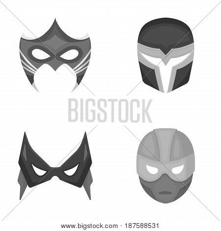 Mask on the head and eyes. Super Hero Mask set collection icons in monochrome style vector symbol stock illustration .