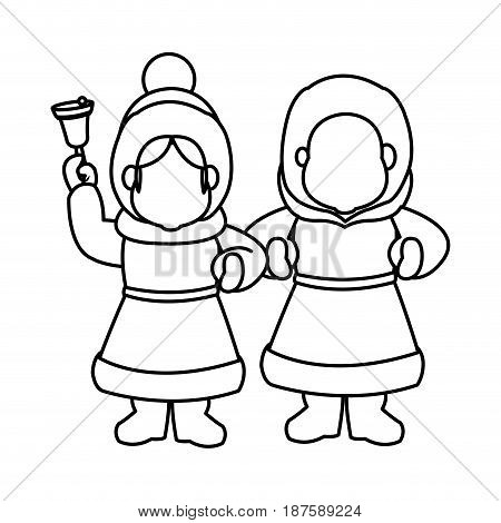 children christmas caroling with song book and bell vector Illustration