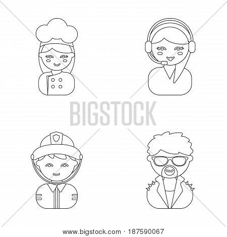 Cook, operator, fireman, artist.Profession set collection icons in outline style vector symbol stock illustration .
