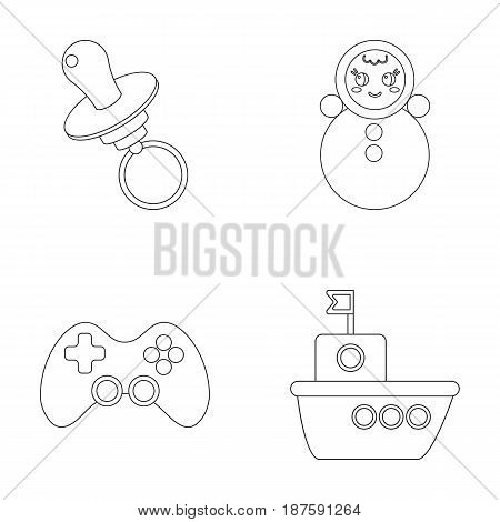 Nipple, doll tumbler, joystick, ship.Toys set collection icons in outline style vector symbol stock illustration .