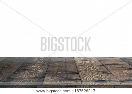 Empty wooden table perspective for product placement montage. Wooden table perspective. Wooden table surface. Rustic wooden table perspective. Large dinner empty wooden table perspective. Wooden table texture background. Wooden table perspective worktop.