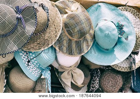 In A Old Market Lots Of Colorated Hats
