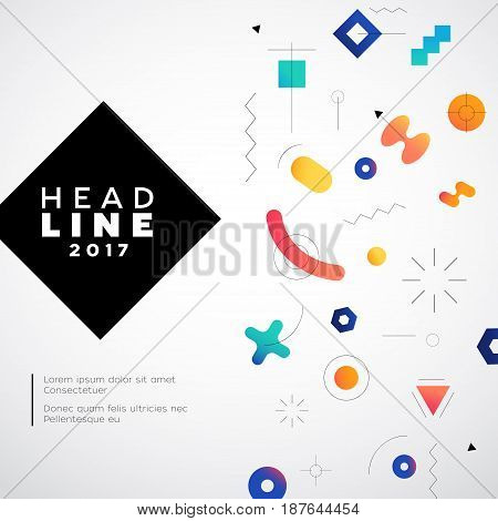 Abstract Background - vector template memphis style background for a presentation. Make your idea look good. Heading with text. Modern outlook with different shapes. Copy space for your information.