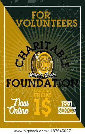 Color vintage charitable foundation banner with give love and peace symbol vector illustration