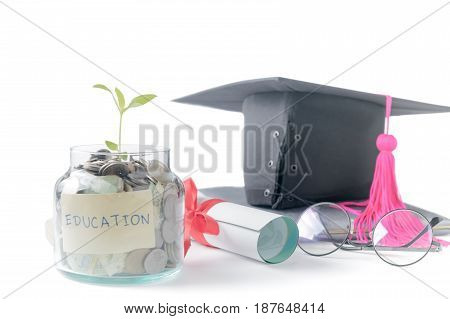 Seedling With Education Money Savings In A Glass Jar