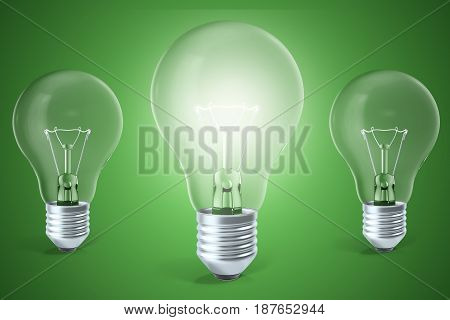 Concept of ideas, innovation, a glowing light bulb in the center, 3d rendering