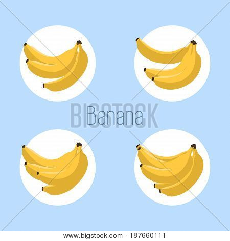 Banana icon. Vector illustration. Isolated. Collection of bananas icons on blue background. Simple flat style. Fresh heathly natural food.