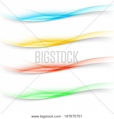 Beautiful modern halftone bright web headers collection. Swoosh wave futuristic smooth vivid divider footer lines. Vector illustration