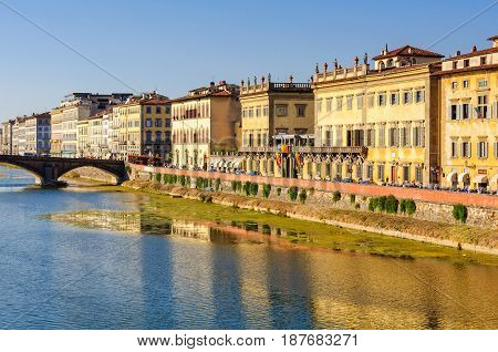 Corsini embankment (lungarno) photographed from the Trinity Bridge (Ponte Trinita) - Florence Tuscany Italy, 4 October 2011