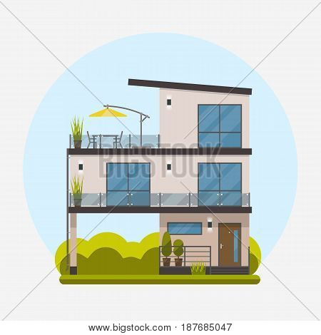Three-storey house in a flat design. Editable eps10 Vector. Transparent background illustration.