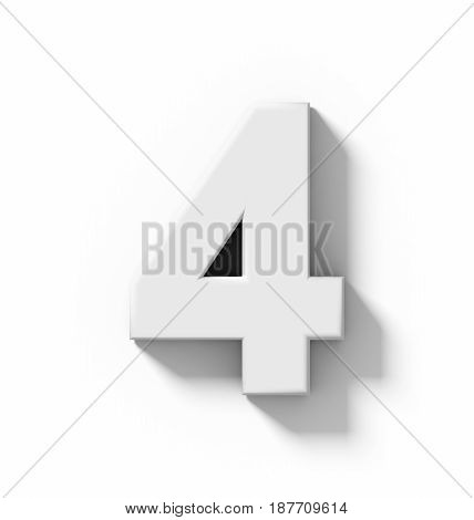 Number 4 3D White Isolated On White With Shadow - Orthogonal Projection
