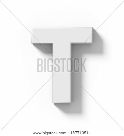 Letter T 3D White Isolated On White With Shadow - Orthogonal Projection