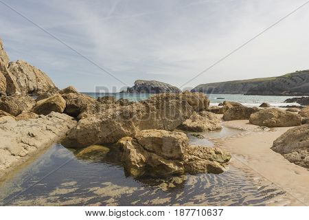 The Beach Of Arnia In Cantabria, Spain