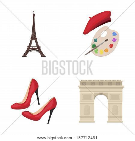 Eiffel tower, brush, hat .France country set collection icons in cartoon style vector symbol stock illustration .