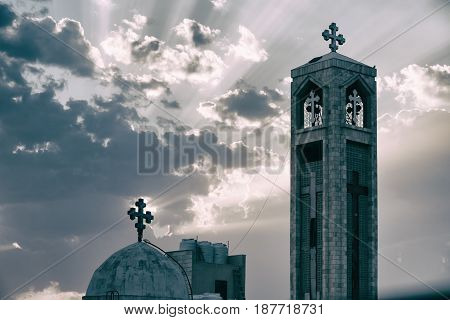 The Chatolic Church In The Light Of Cloudy Sunset
