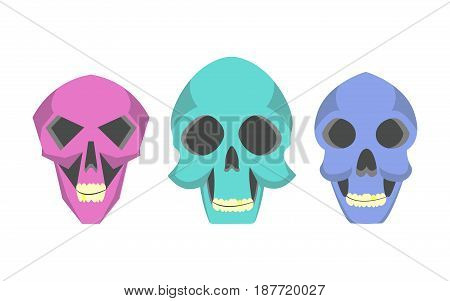 Collection cute cartoon skulls in various styles.